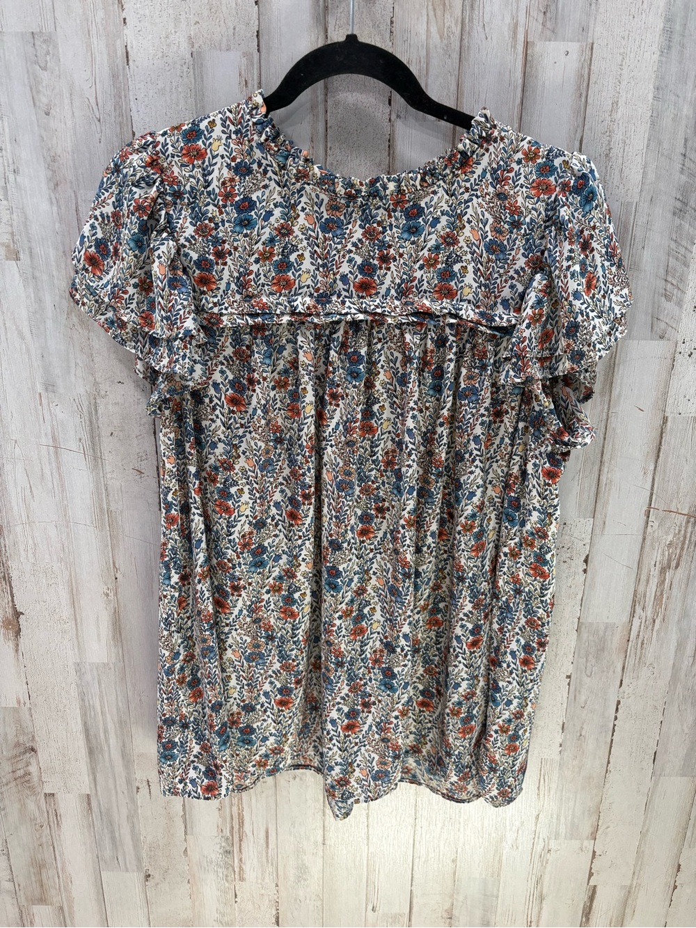 Rose + Olive Floral Flutter Sleeve Blouse Size 1X Boho Peasant Cottagecore Top